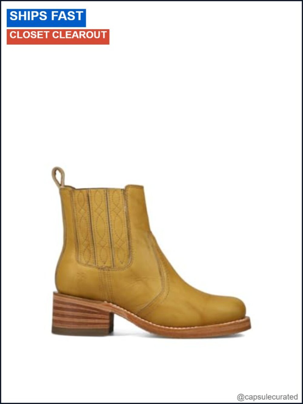 Women's Leather Chelsea Ankle Boots Square Toe Slip-On Block Heel Goodyear Welt